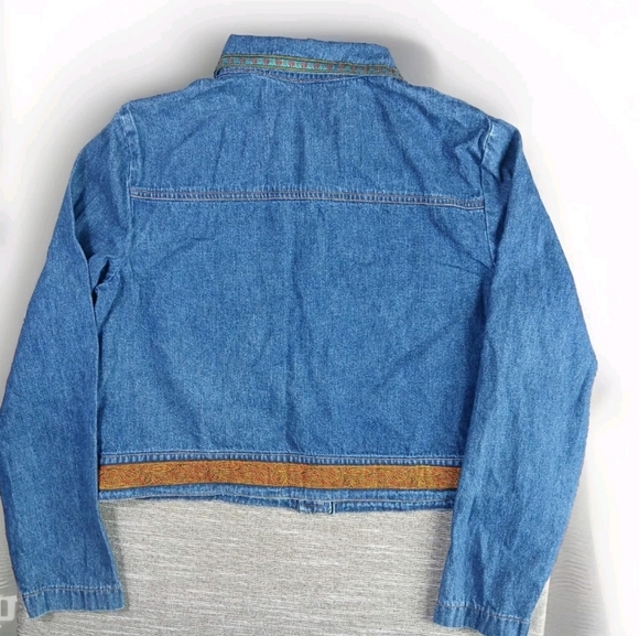 Vintage Studio Ease Lightweight Denim Jacket Embellished w/ Ribbon Edges size 8 - Picture 3 of 15